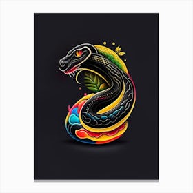 Black Moccasin Snake Tattoo Style Canvas Print