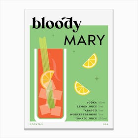 Bloody Mary in Green Cocktail Recipe Canvas Print