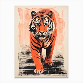 Tiger, Woodblock Animal  Drawing 3 Canvas Print