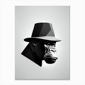 Gorilla In Bowler Hat Gorillas Black & White Geometric 1 Canvas Print