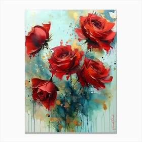 A Dozen Red Roses Alcohol Ink Canvas Print