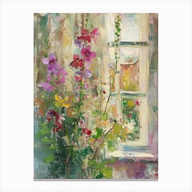 Seat Pea Flowers On A Cottage Window 3 Canvas Print