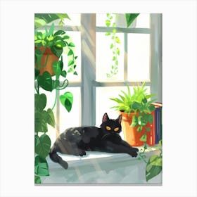 Black Cat On Window Sill 3 Canvas Print