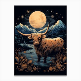 Digital Illustration Of Highland Cow At Night 2 Canvas Print