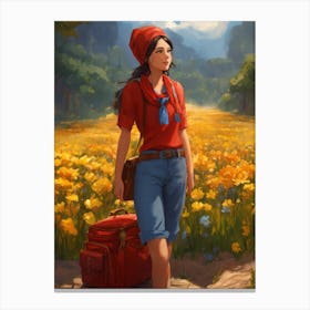 Girl In A Yellow Field Canvas Print