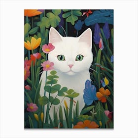 White Cat In The Garden Canvas Print