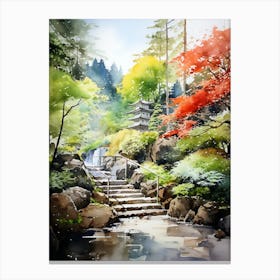 Portland Japanese Garden Usa Watercolour 2  Canvas Print