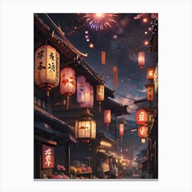 Hanabi Market Scene, Japan festival, Tokyo at night, anime print Canvas Print