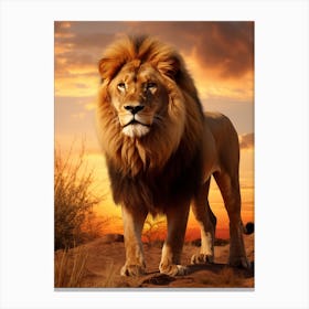African Lion Sunset Portrait 3 Canvas Print
