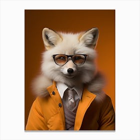 Arctic Fox Wearing Puff Coat Canvas Print