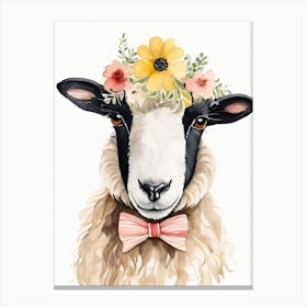 Baby Blacknose Sheep Flower Crown Bowties Animal Nursery Wall Art Print (19) Canvas Print