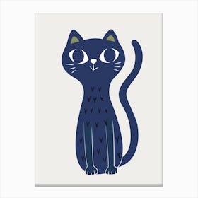 Blue Cat Cute Hand Drawn Illustration Canvas Print