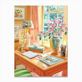 Home Workspace with Floral Decor Canvas Print