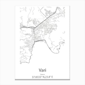 Vari,Greece Minimalist Map Canvas Print