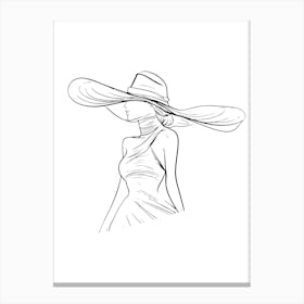 Woman In A Hat Fashion Elegant Minimalist One Line Illustration Canvas Print