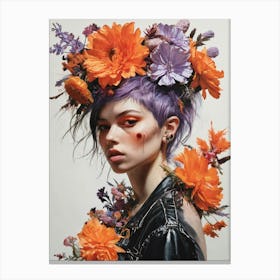 Purple Haired Girl With Flowers Canvas Print