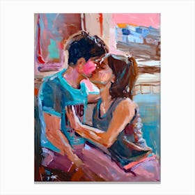 Kissing Couple Impressionist Painting Canvas Print