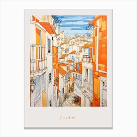 Lisbon Portugal Orange Drawing Poster Canvas Print