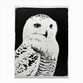 Snowy Owl Linocut Blockprint 2 Canvas Print