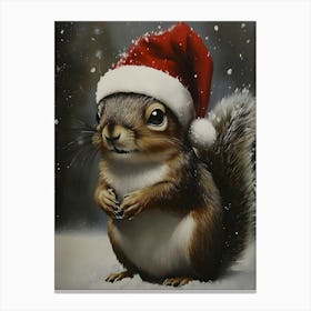 Squirrel In Santa Hat Canvas Print