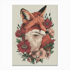 Amazing Red Fox With Flowers 27 Canvas Print