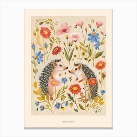Folksy Floral Animal Drawing Hedgehog 7 Poster Canvas Print
