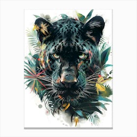 Double Exposure Realistic Black Panther With Jungle 35 Canvas Print