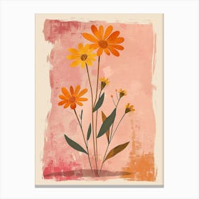 Set Of 4 Simple Hand Drawn Daisies On Pink Paper 12 Canvas Print