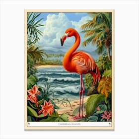 Greater Flamingo Caribbean Islands Tropical Illustration 6 Poster Canvas Print