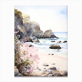 Watercolor Painting Of Pfeiffer Beach, Big Sur California 2 Canvas Print