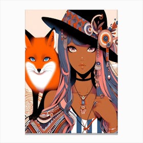 Pretty Anime Girl with Fox 9 Canvas Print