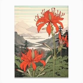 Higanbana Red Spider Lily 2 Japanese Botanical Illustration Canvas Print