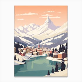 Vintage Winter Travel Illustration St Moritz Switzerland 1 Canvas Print