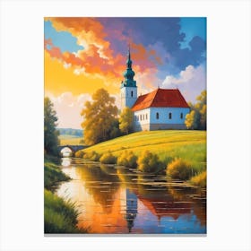 Church By The River Canvas Print