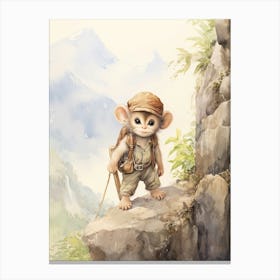 Monkey Painting Hiking Watercolour 3 Canvas Print