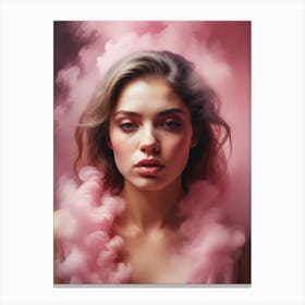 Woman Covered In Cloud Of Smoke Whirlwi Canvas Print