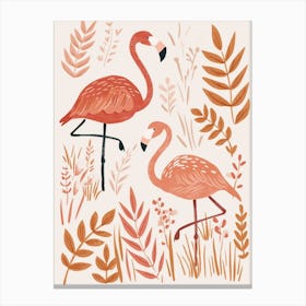 Lesser Flamingo And Ginger Plants Minimalist Illustration 3 Canvas Print