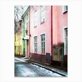 Winter Cobbled Street Tallin Canvas Print