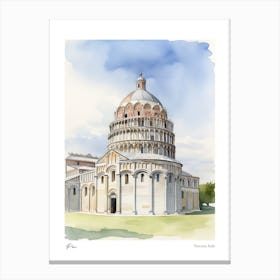 Pisa, Tuscany, Italy 1 Watercolour Travel Poster Canvas Print