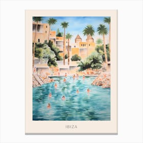 Swimming In Ibiza Spain 2 Watercolour Poster Canvas Print