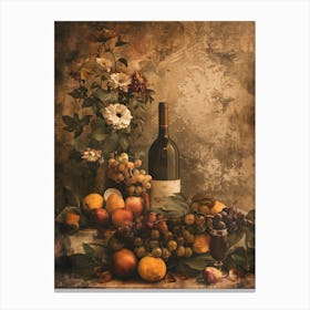 Vintage Wine And Fruit still life painting Canvas Print