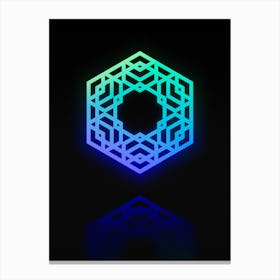 Neon Blue and Green Abstract Geometric Glyph on Black n.0164 Canvas Print