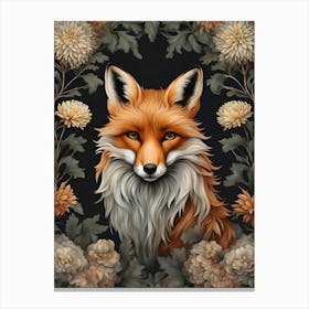 Fox With Chrysanthemums Canvas Print