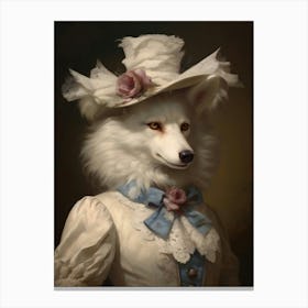 Victorian Animal Portrait, Royal Female White Wolf Vintage Print, Dark Moody Renaissance Animal Poster, Altered Art, Animal Lover Gift Canvas Print