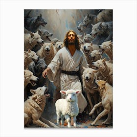 Jesus Saves Lamb from Wolves Canvas Print