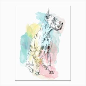 Pastel Great Dane Dog Watercolour Line Illustration 2 Canvas Print