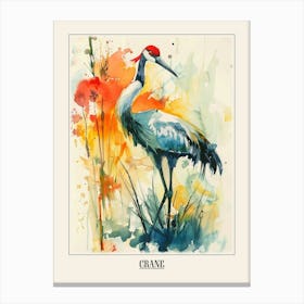 Crane Colourful Watercolour 3 Poster Canvas Print