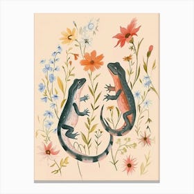 Folksy Floral Animal Drawing Salamander 3 Canvas Print