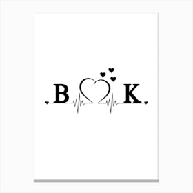 Personalized Couple Name Initial B And K Monogram Canvas Print
