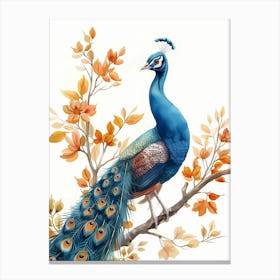 Peacock Watercolor Painting Canvas Print